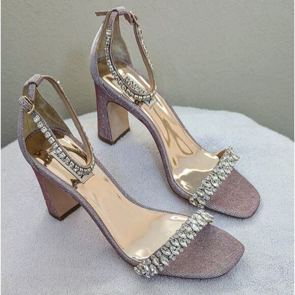 BADGLEY MISCHKA Womens Gold Crystal Straps Harriet Sandals Shoes 8.5 M - Picture 6 of 10